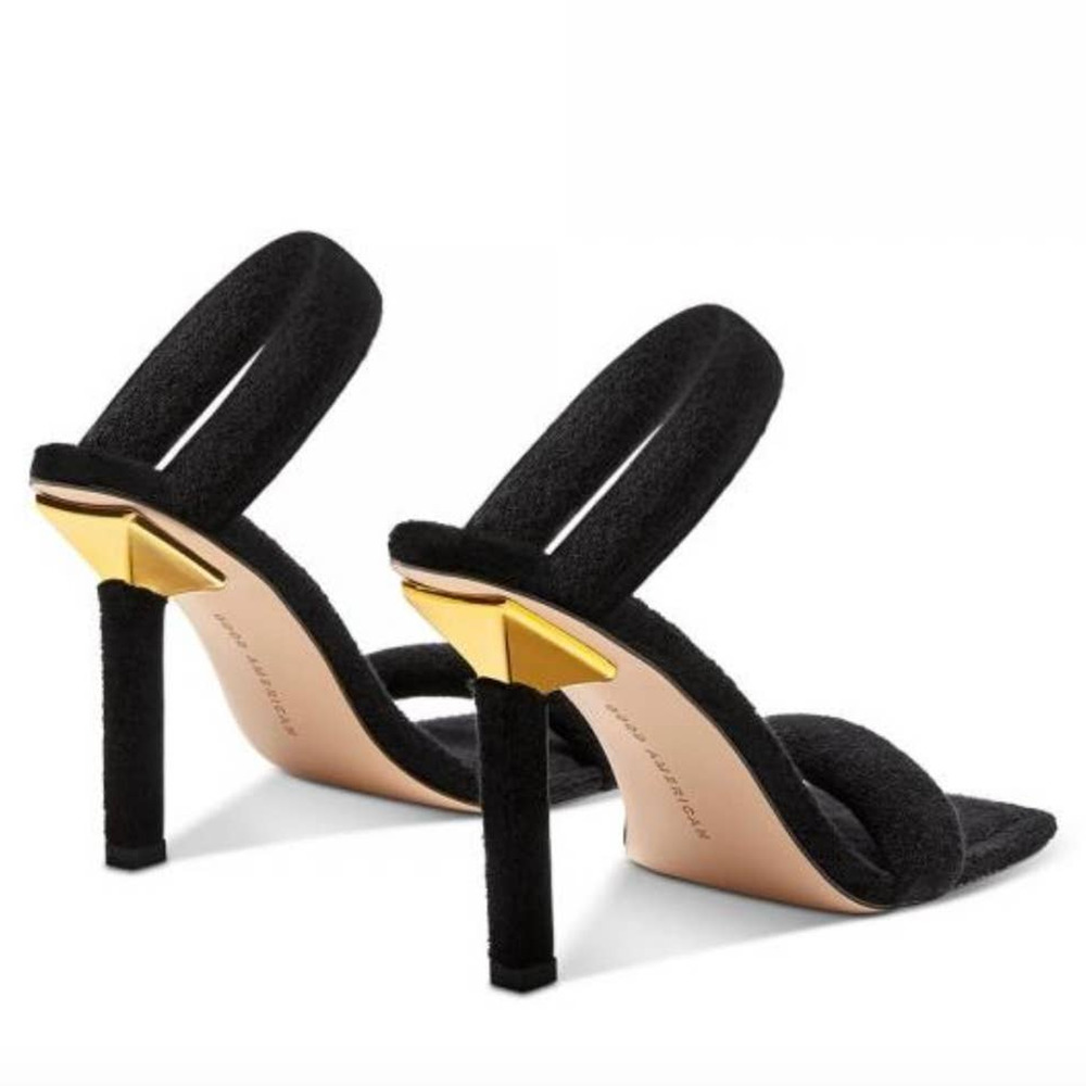 Good American Terry Square Toe Strappy Heeled Sandals In Black Size 11 New - Picture 4 of 14